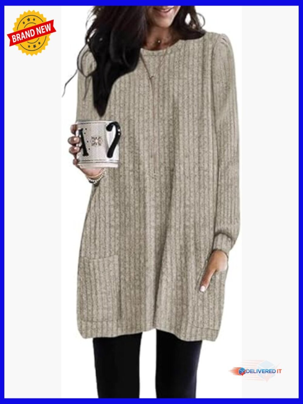 Long Sleeve Tunic Top with Pockets Loose Fit Sweater Shirt S-3XL